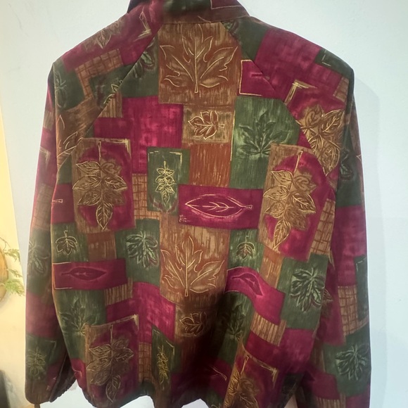 Vintage Teddi Leaf Print Zip Jacket Earth Tone with Gold |Size Medium🍂🍁 - Picture 5 of 9